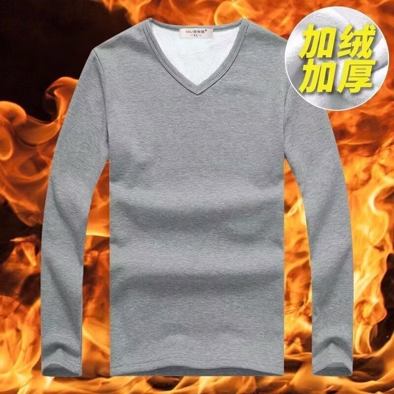 Long-Sleeve Thermal Men'S Base Layer Fleece-Lined Casual Versatile Slim-Fit Innerwear Black Gold - Image 1